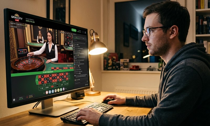 person playing an online casino game